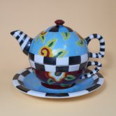 Louça de Chá-Café em Porcelana / Coleção Floral/Xadrez/Poá (13 peças)