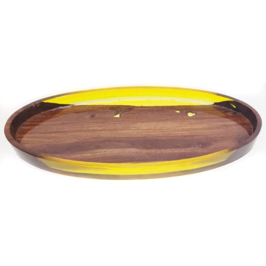 Cuba oval em madeira e resina epóxi amarela